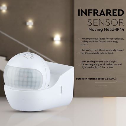 Sensor de movimiento PIR 180° 800W/230V IP44 blanco