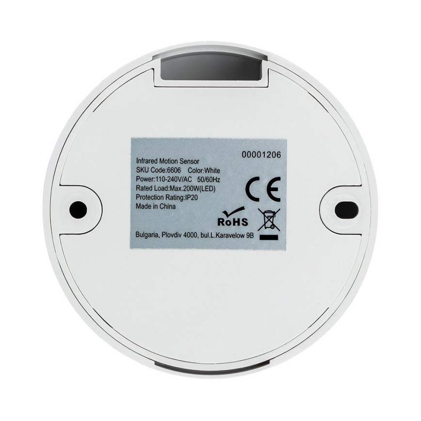 Sensor de movimiento por infrarrojos 360° 200W/230V blanco