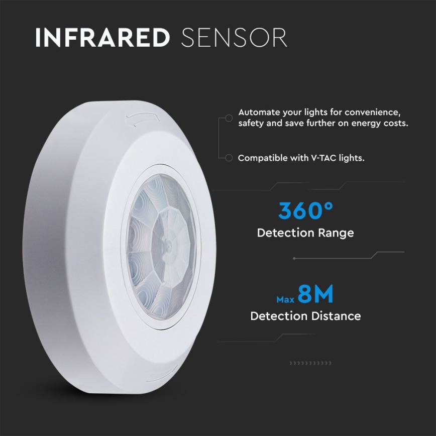 Sensor de movimiento por infrarrojos 360° 200W/230V blanco