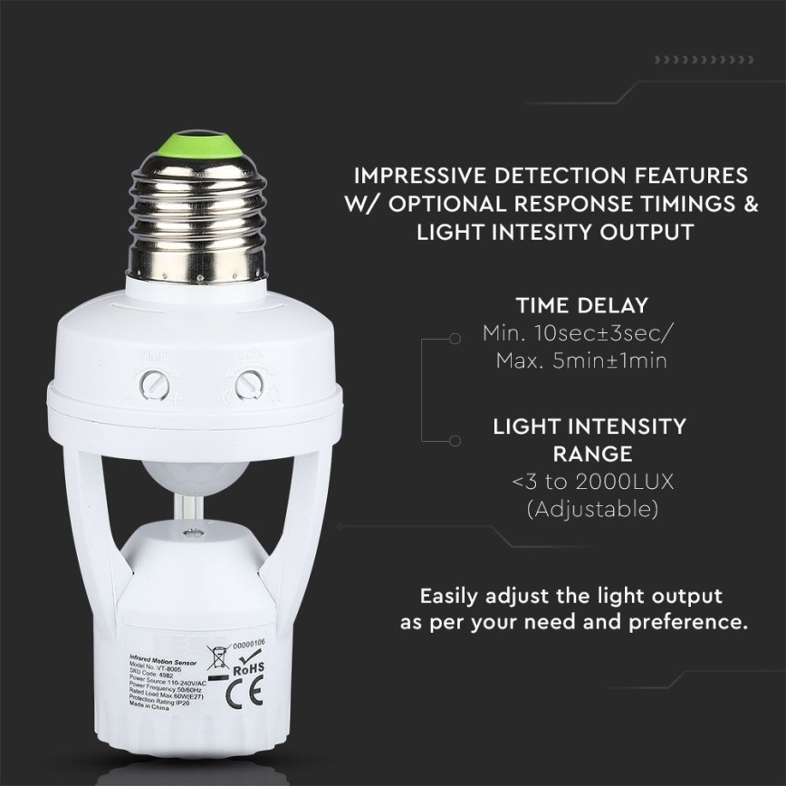 Sensor PIR para bombilla E27 blanco