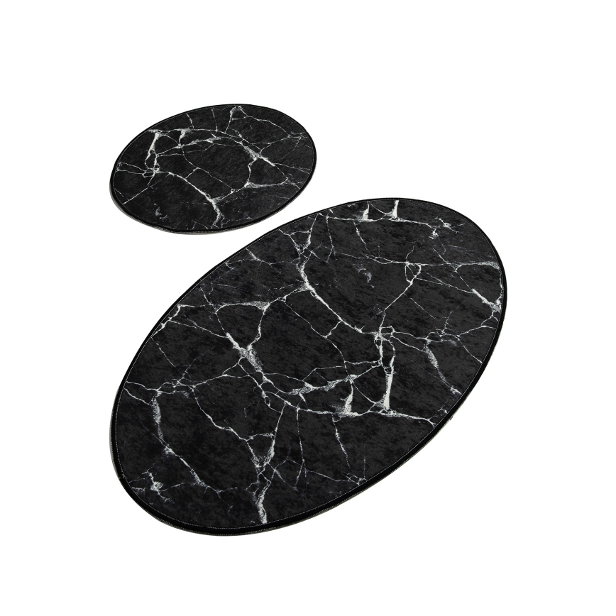 SET 2x Alfombra de baño MARBLE 50x60/60x100 cm negro