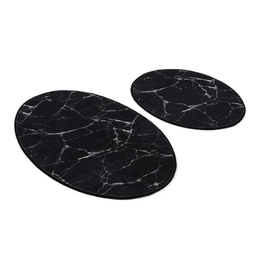 SET 2x Alfombra de baño MARBLE 50x60/60x100 cm negro