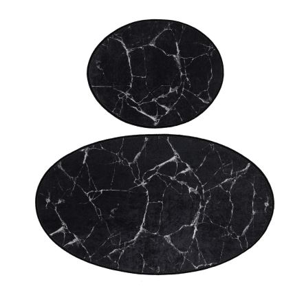 SET 2x Alfombra de baño MARBLE 50x60/60x100 cm negro