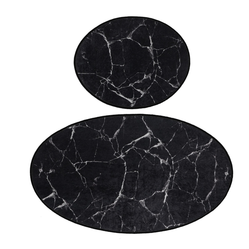 SET 2x Alfombra de baño MARBLE 50x60/60x100 cm negro