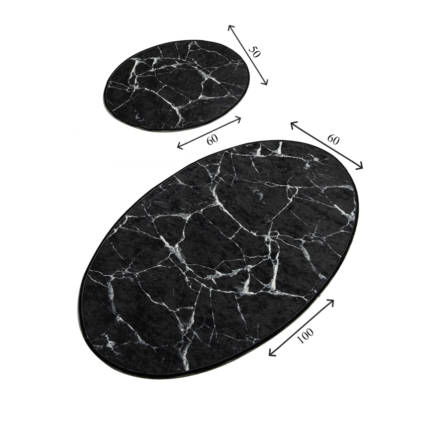 SET 2x Alfombra de baño MARBLE 50x60/60x100 cm negro