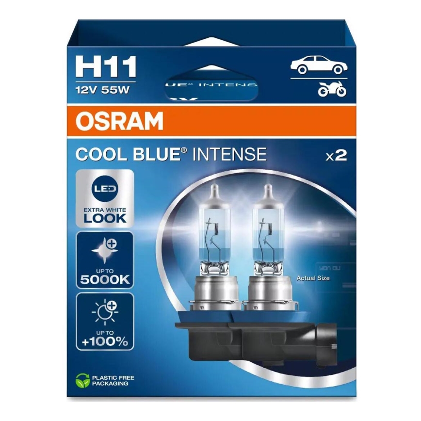 SET 2x Bombilla COOL AZUL H11 PGJ19-2/55W/12V 5000K - Osram