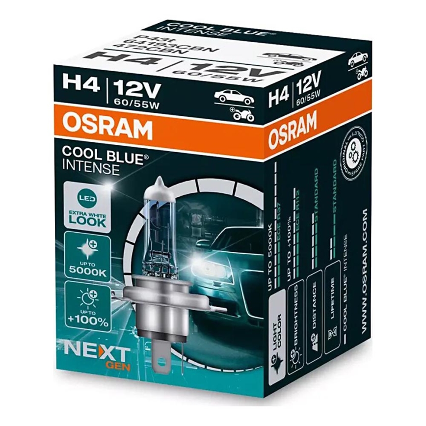 SET 2x Bombilla COOL AZUL H4 P43t/60/55W/12V 5000K - Osram