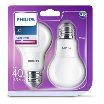 SET 2x Bombilla LED Philips E27/5W/230V 4000K
