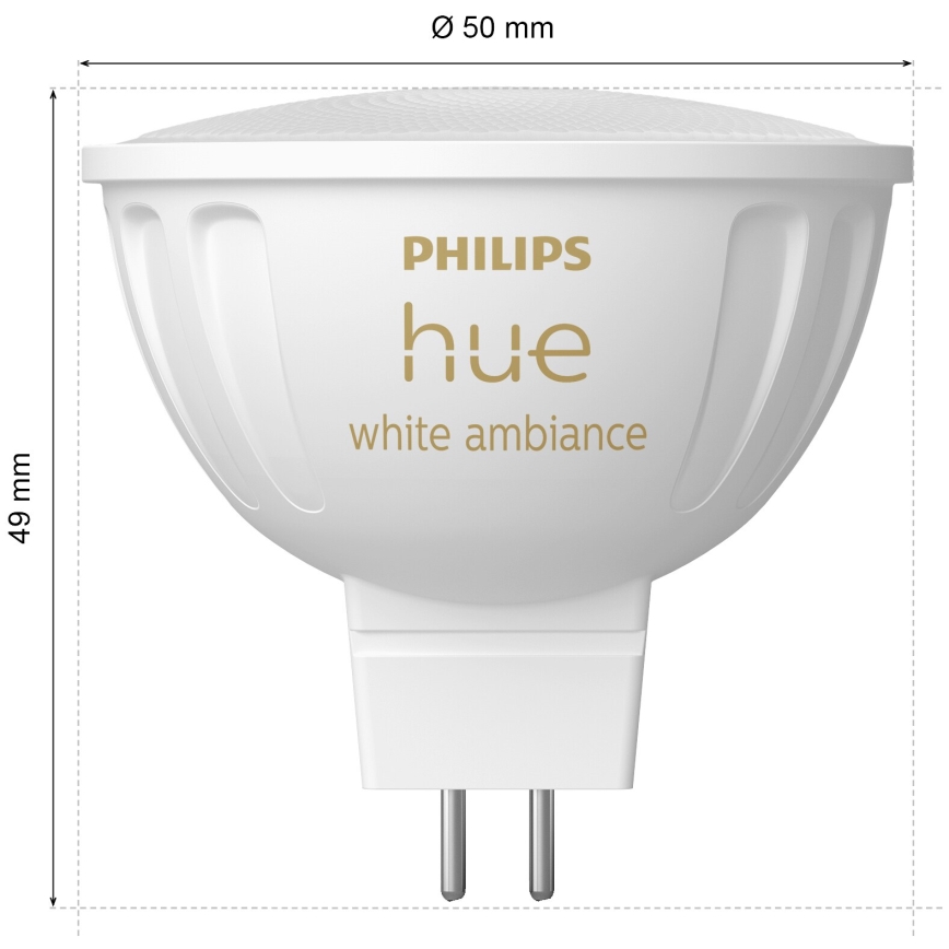 SET 2x Bombilla LED regulable Philips Hue White Ambiance GU5,3/MR16/5,1W/12V 2200-6500K