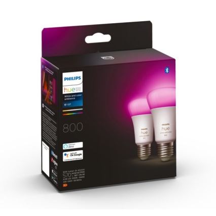 SET DE 2 bombillas LED regulables Philips Hue White and Color Ambiance A60 E27/6,5W/230V 2000-6500K