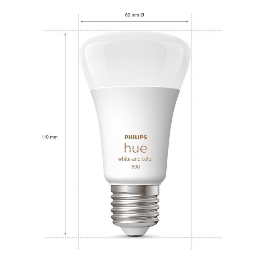 SET DE 2 bombillas LED regulables Philips Hue White and Color Ambiance A60 E27/6,5W/230V 2000-6500K