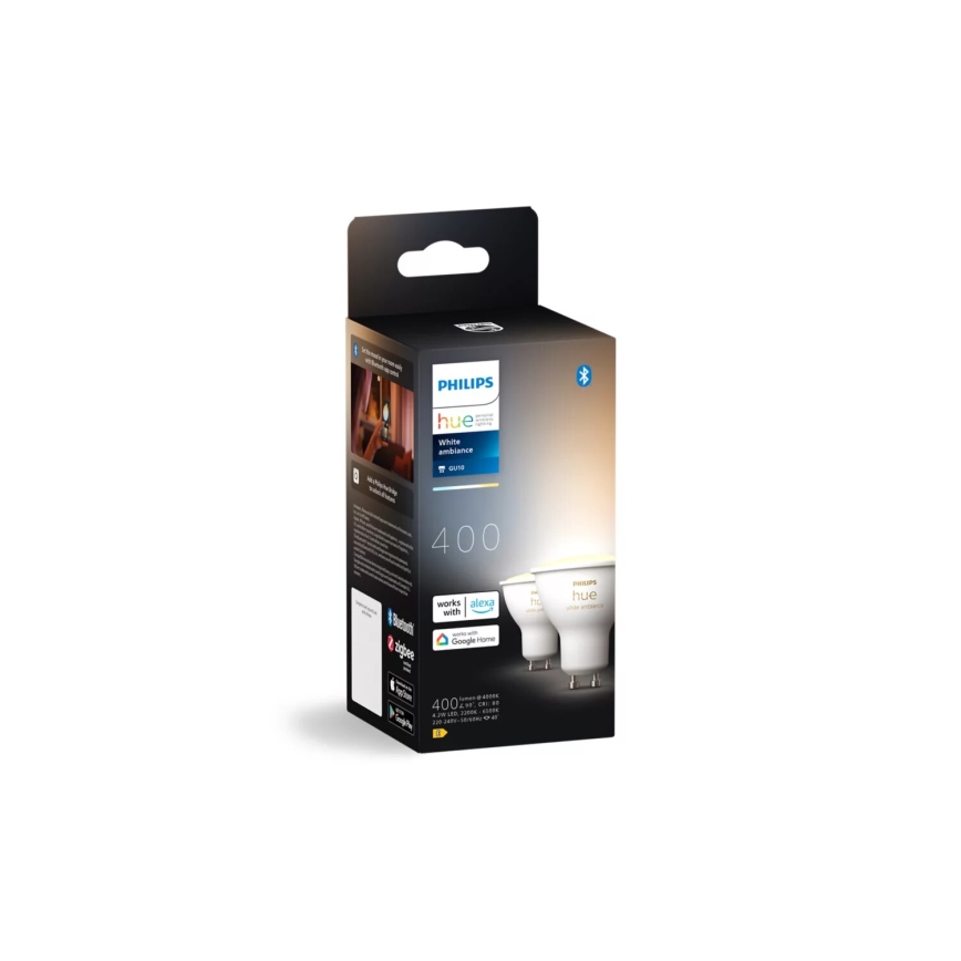 SET 2x Bombilla LED regulable Philips Hue WHITE AMBIANCE GU10/4,2W/230V 2200-6500K
