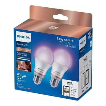 SET 2x Bombilla LED RGB regulable Philips A60 E27/8W/230V Wi-Fi