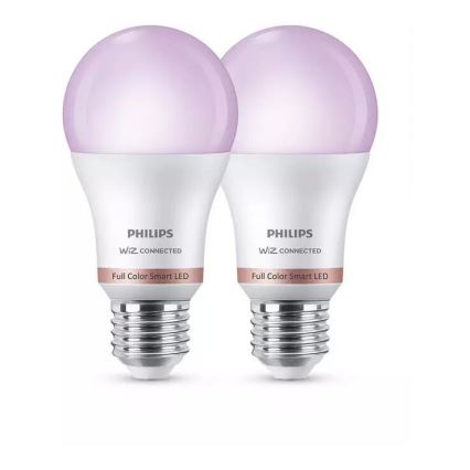 SET 2x Bombilla LED RGB regulable Philips A60 E27/8W/230V Wi-Fi