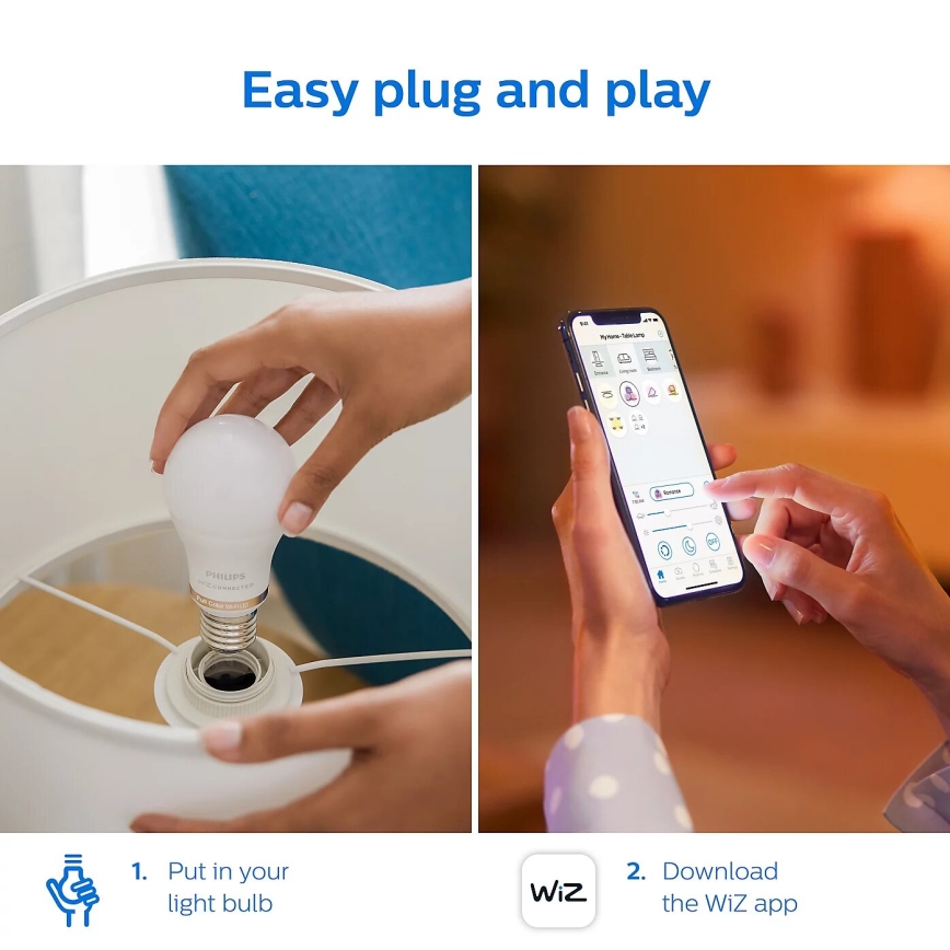 SET 2x Bombilla LED RGB regulable Philips A60 E27/8W/230V Wi-Fi