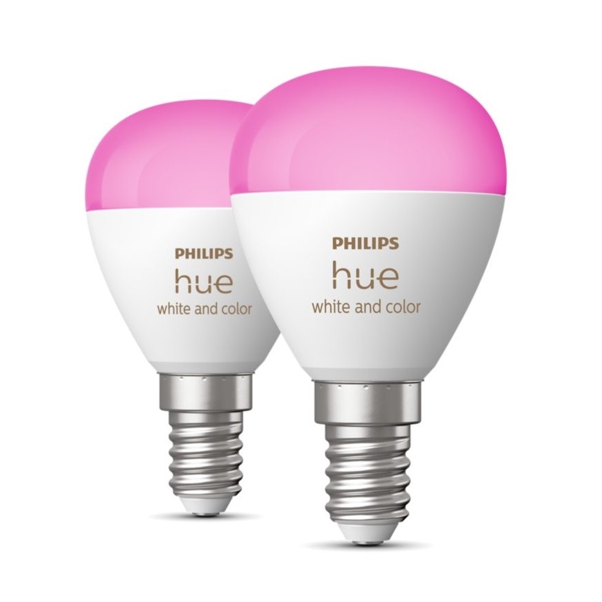 SET 2x Bombilla LED RGBW regulable Philips Hue White And Color Ambiance P45 E14/5,1W/230V 2000-6500K