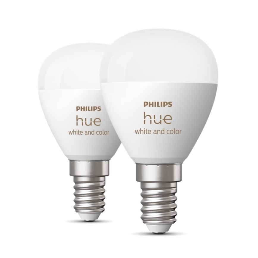 SET 2x Bombilla LED RGBW regulable Philips Hue White And Color Ambiance P45 E14/5,1W/230V 2000-6500K