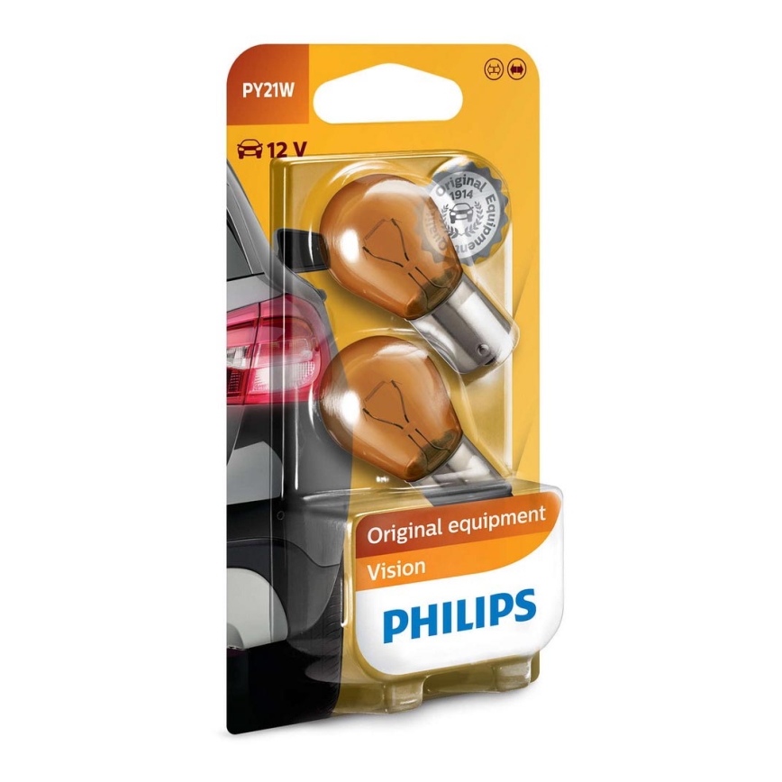 SET 2x Bombilla para coche Philips VISION 12496NAB2 PY21W BAU15s/21W/12V