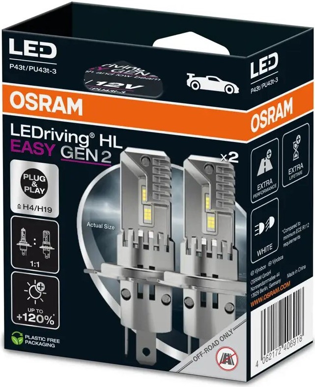 SET 2x LED Bombilla LEDriving H4/H19 P43t/PU43T-3/25W/12V 6500K - Osram