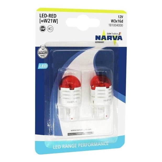 SET 2x LED Bombilla W21W W3x16d/1,75W/12V rojo - Narva 18100RPNVAB2