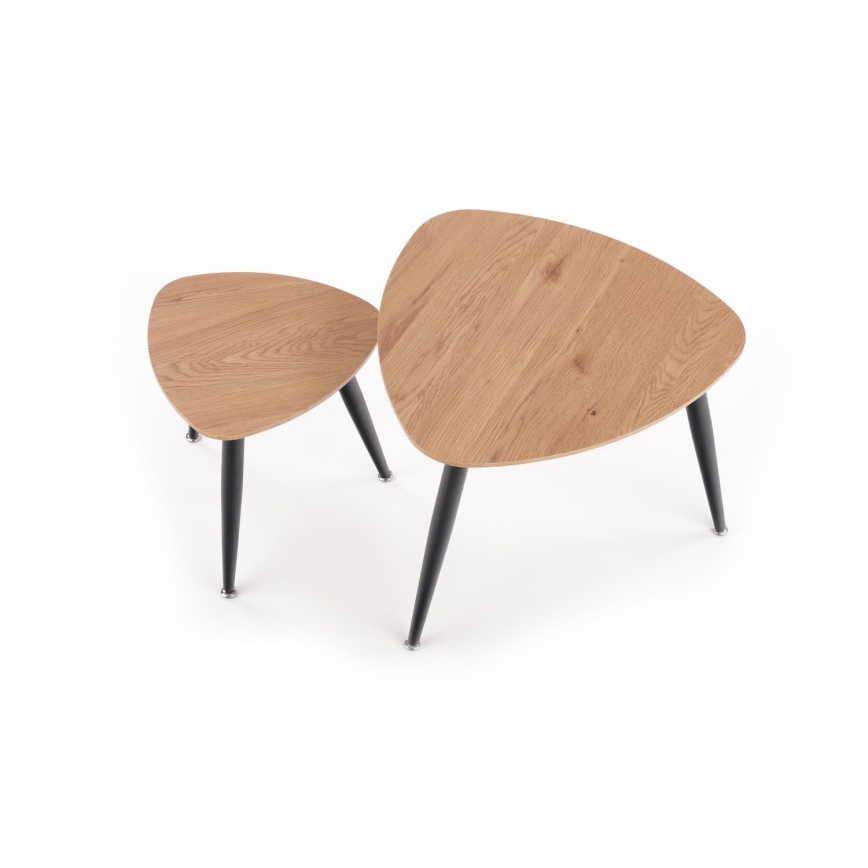 SET 2x Mesa auxiliar NICEA diá. 40/60 cm dorado roble/negro