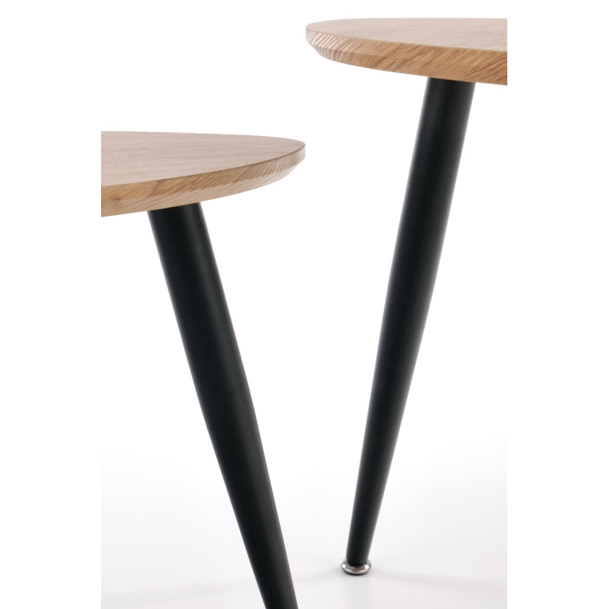SET 2x Mesa auxiliar NICEA diá. 40/60 cm dorado roble/negro