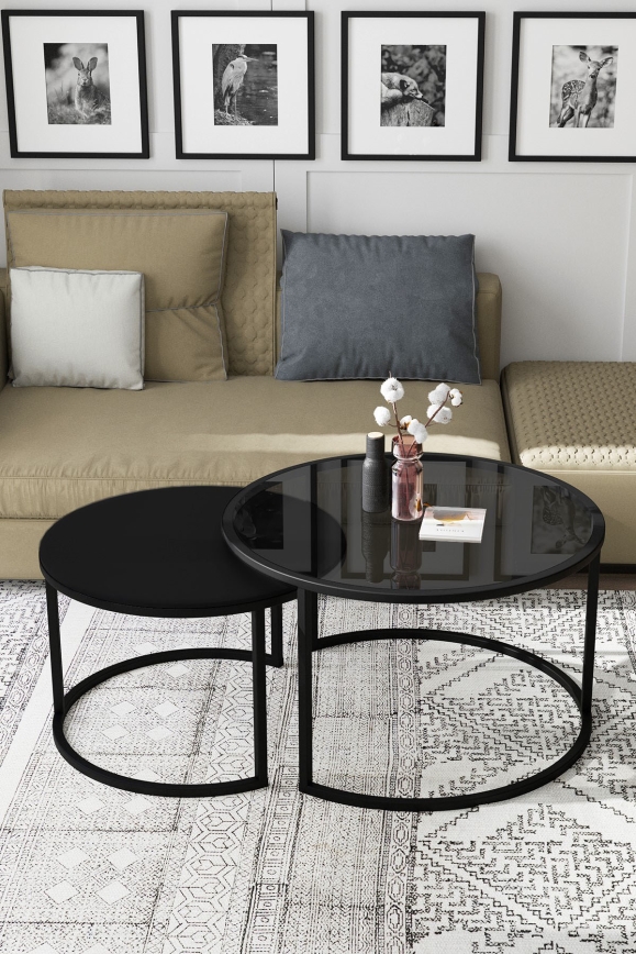SET 2x Mesa de centro BORA diá. 57/75 cm negro