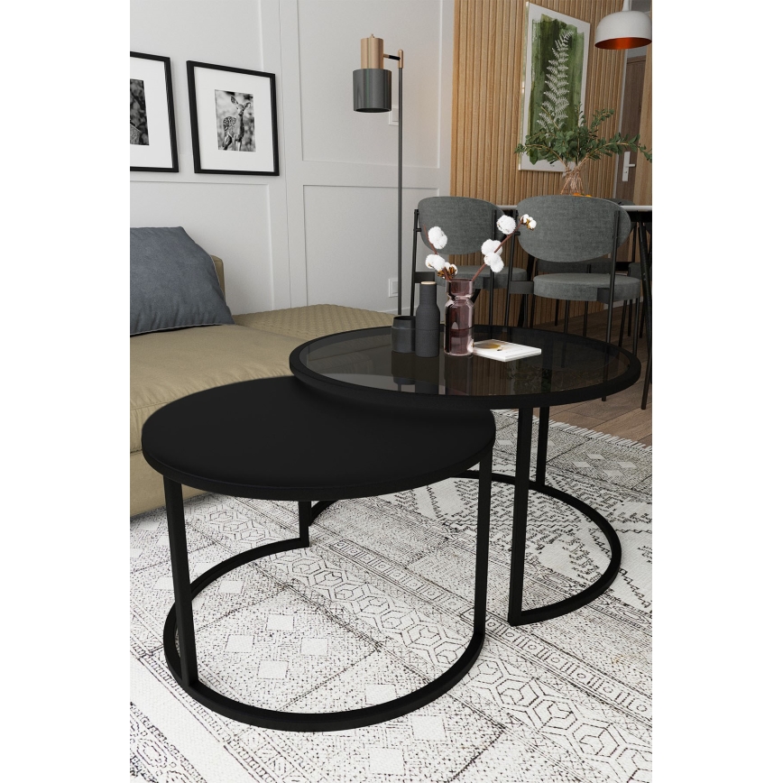 SET 2x Mesa de centro BORA diá. 57/75 cm negro