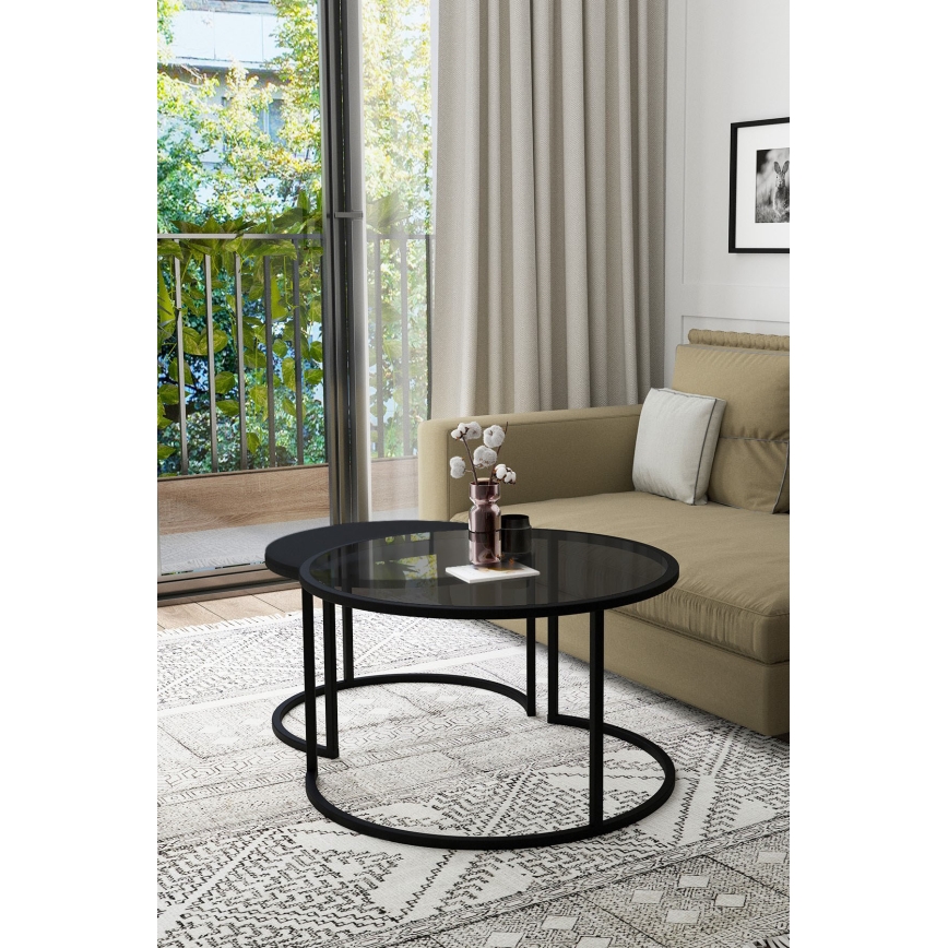 SET 2x Mesa de centro BORA diá. 57/75 cm negro