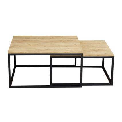 SET 2x Mesa de centro DUAL dorado roble/negro