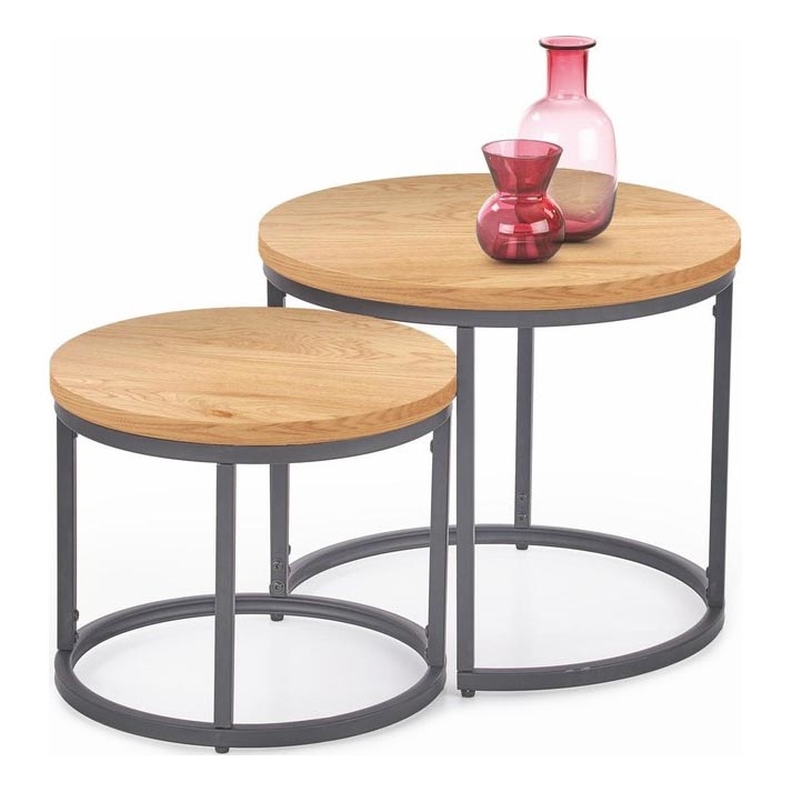 SET 2x Mesa de centro OREO diá. 43/53 cm antracita/dorado roble