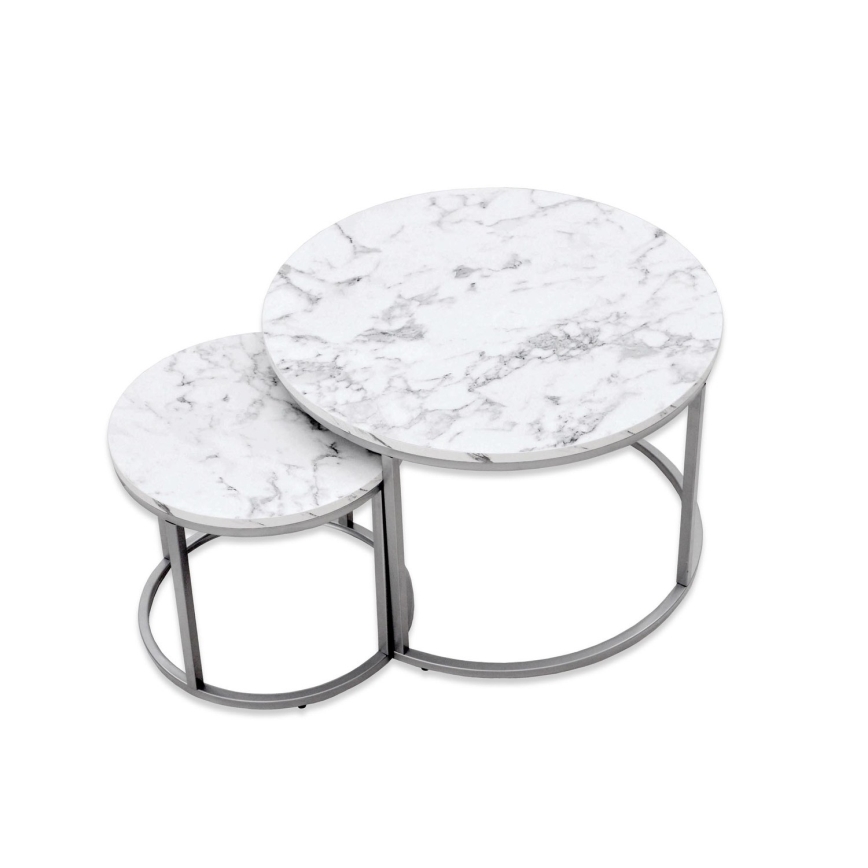 SET 2x Mesa de centro PAOLA diá. 38/60 cm gris/decoración de mármol