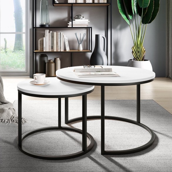 SET 2x Mesa de centro RABEN negro/blanco