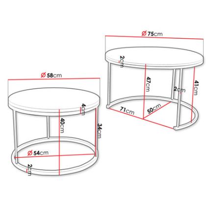 SET 2x Mesa de centro RABEN negro/blanco