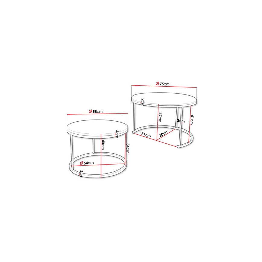 SET 2x Mesa de centro RABEN negro/blanco