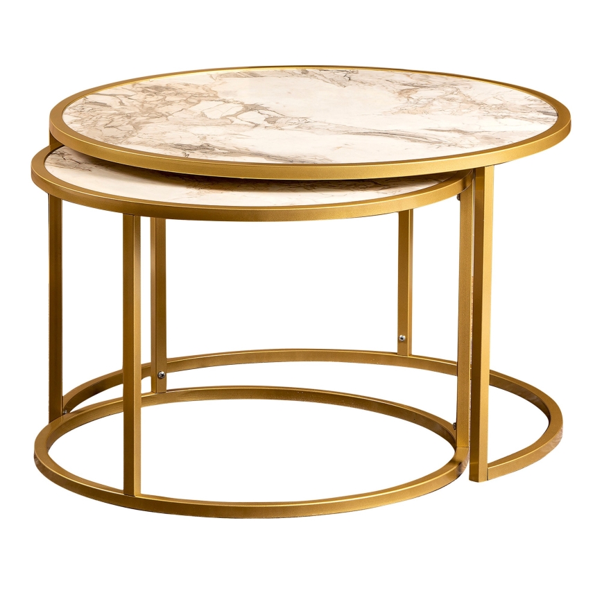 SET 2x Mesa de centro TAMBUR dorado/beige