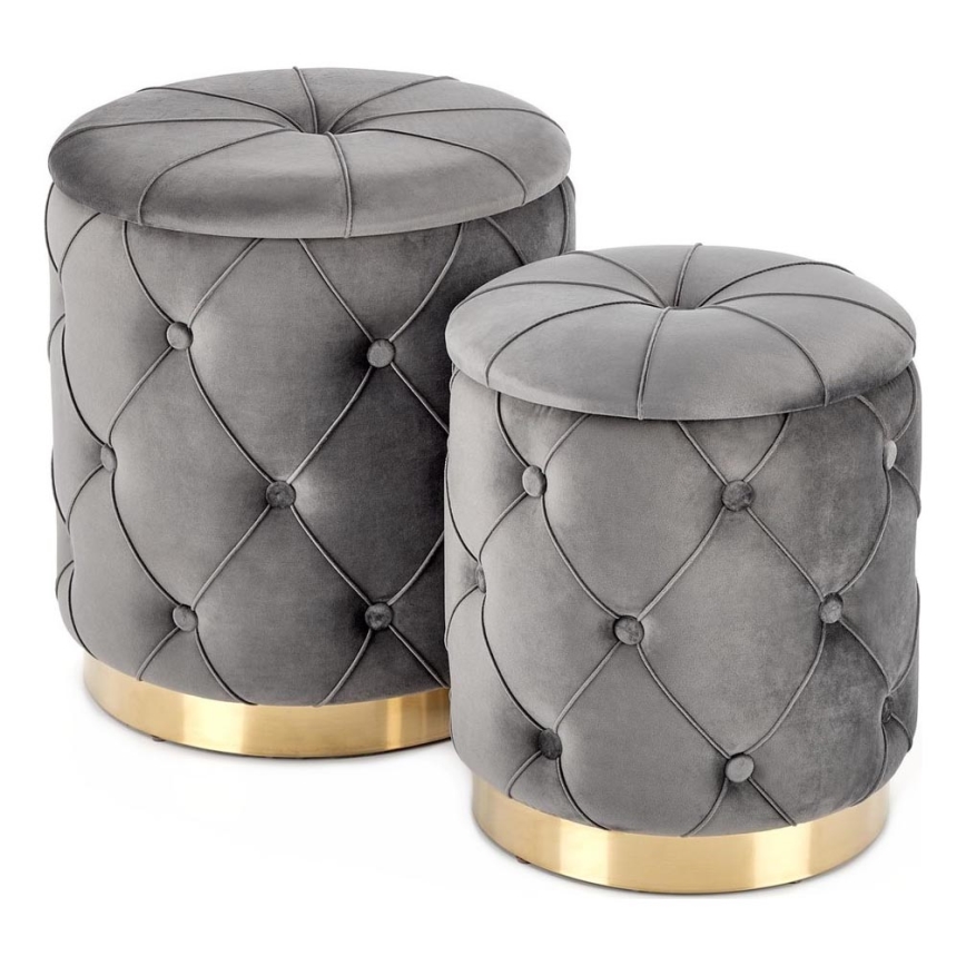 SET 2x Taburete POLLY diá. 40/44 cm gris/dorado