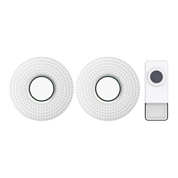 SET 2x Timbre inalámbrico con enchufe integrado 230V/1xA23 IP55 blanco