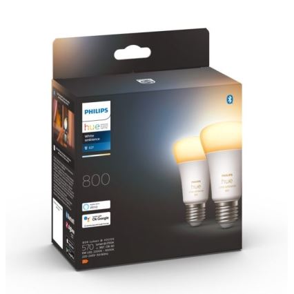 SET 2xLED Bombilla regulable Philips Hue WHITE AMBIANCE E27/6W/230V 2200-6500K