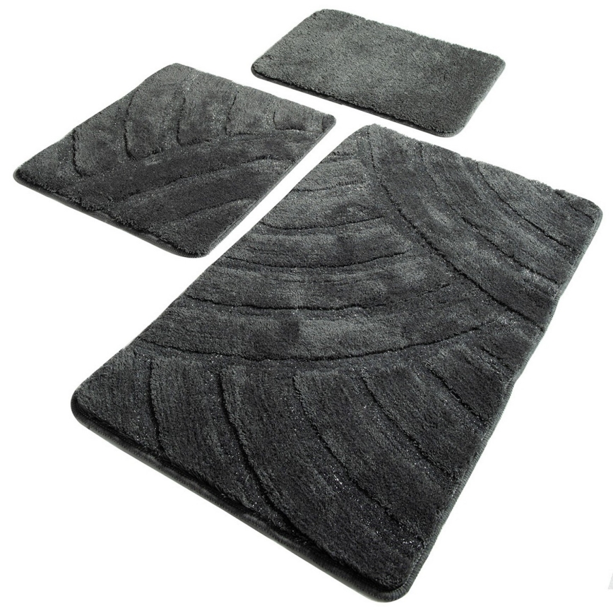 SET 3x Alfombra de baño ALYA 60/60/100 cm antracita