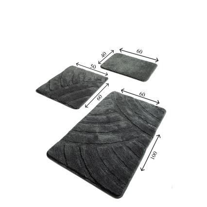 SET 3x Alfombra de baño ALYA 60/60/100 cm antracita