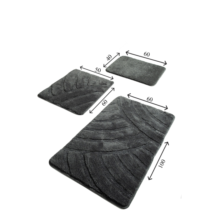 SET 3x Alfombra de baño ALYA 60/60/100 cm antracita