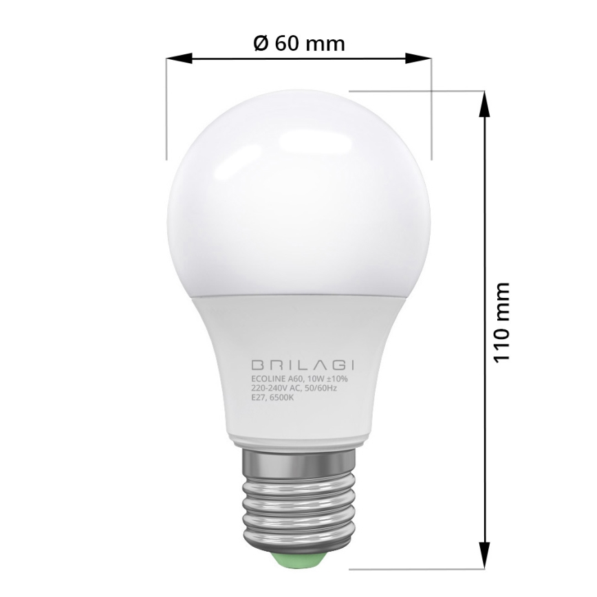 SET 3x Bombilla LED ECOLINE A60 E27/10W/230V 4000K - Brilagi