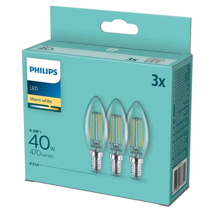 SET 3x Bombilla LED Philips B35 E14/4,3W/230V 2700K