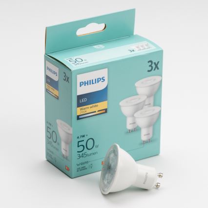 SET 3x Bombilla LED Philips GU10/4,7W/230V 2700K