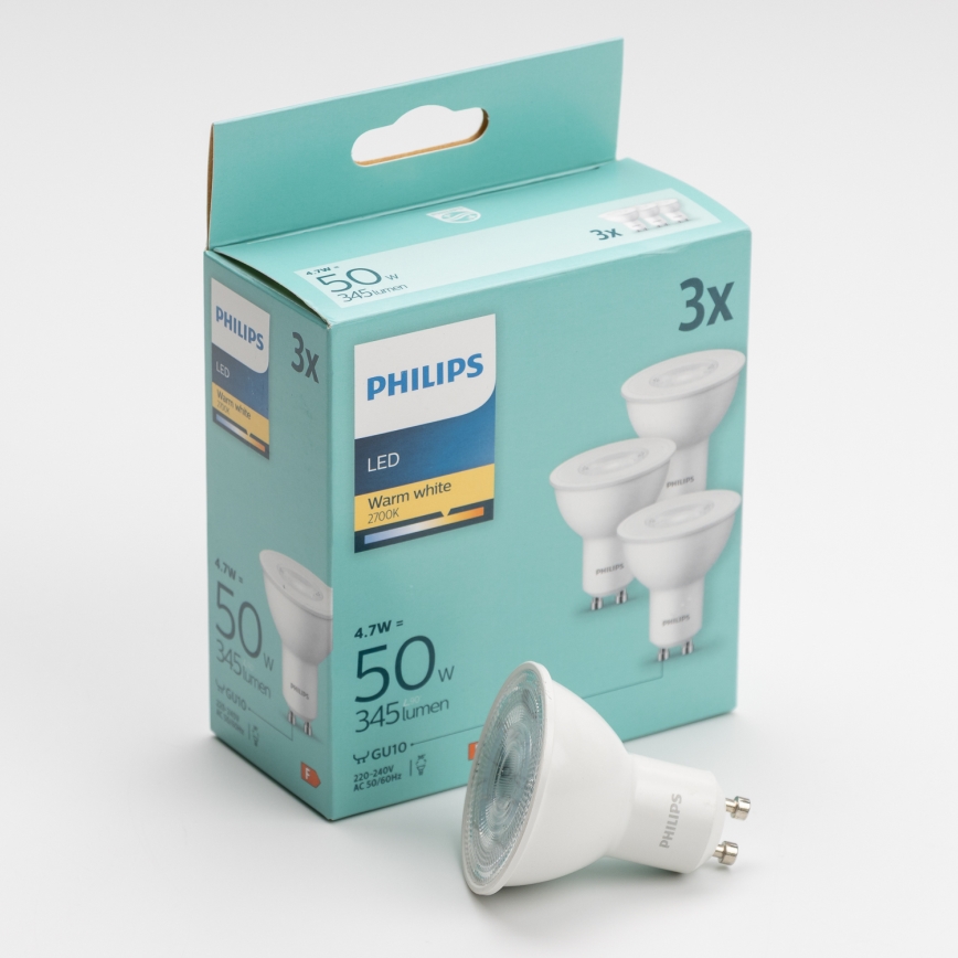 SET 3x Bombilla LED Philips GU10/4,7W/230V 2700K