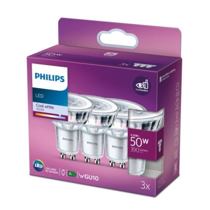 SET 3x Bombilla LED Philips PAR16 GU10/4,6W/230V 4000K