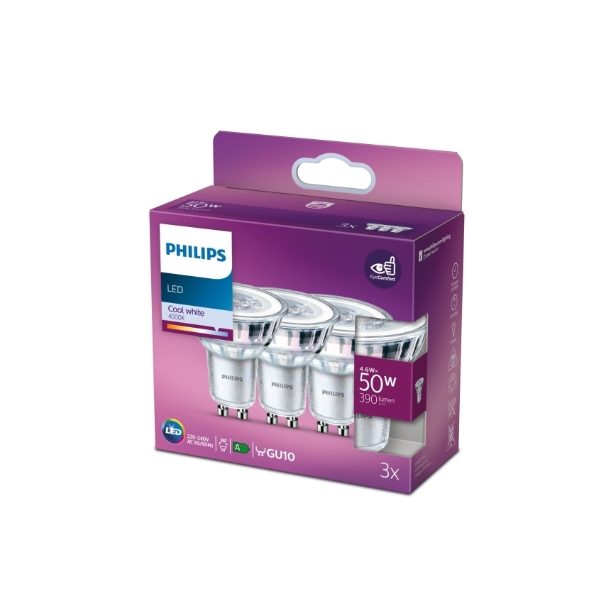 SET 3x Bombilla LED Philips PAR16 GU10/4,6W/230V 4000K