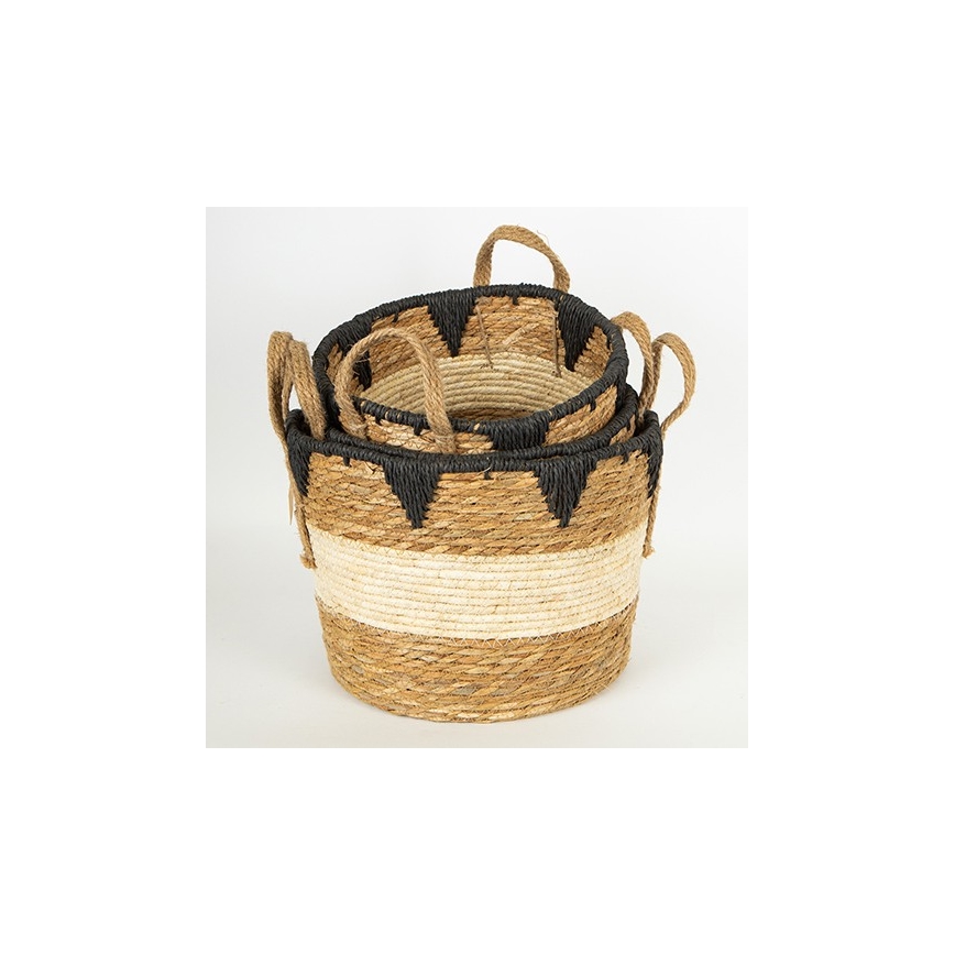SET 3x Cesta de paja beige/negro 27x20/30x22/36x28 cm