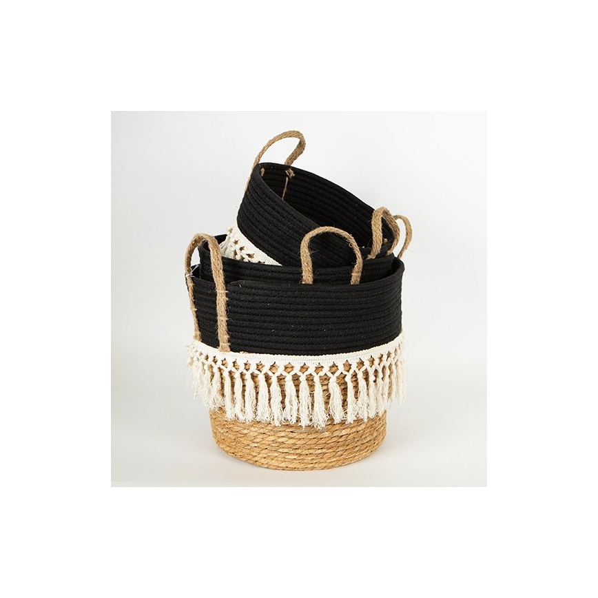 SET 3x Cesta de paja beige/negro/blanco 25x17x23/28x22x25/35x28x30 cm